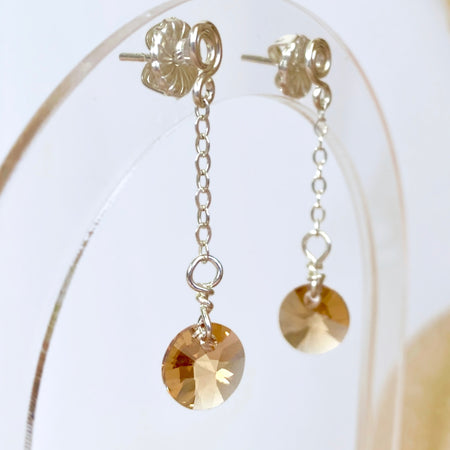 Topaz crystal dangle earrings | Sterling silver | Stud with chain | November birthstone gift