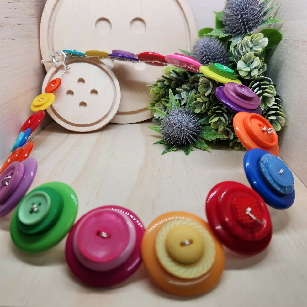 Button Necklace Rainbow Candy Colourful Fun Jewellery with Earrings