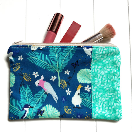 Blue and mint birds purse