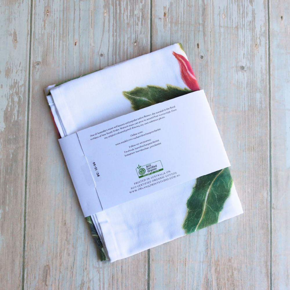 Australian-artist-illustration-waratah-tea-towel-back-label