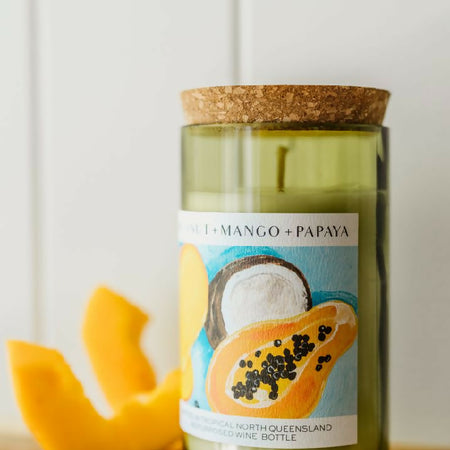 Coconut + Mango + Papaya Wine bottle candle