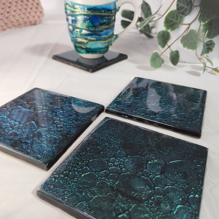 Resin Art Drink Coasters Set of 4, Epoxy Resin Coasters, Drinkware