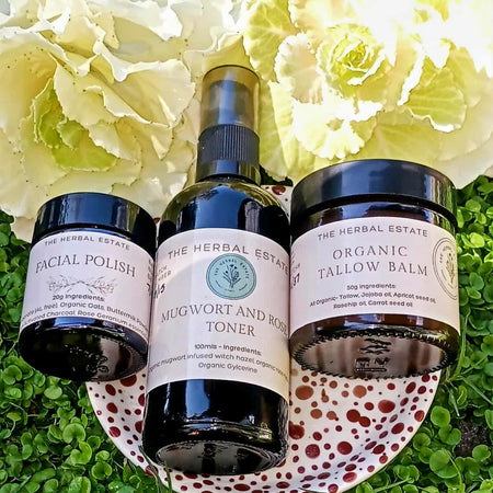 Organic Face Care Gift Set: Tallow Balm, Herbal Toner & Facial Polish. Christmas