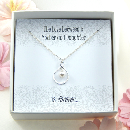 Mother Necklace: Sterling Silver Infinity Necklace with Pearl