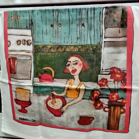 Organic Cotton Tea Towel, select from three different coloured backgrounds, Artwork