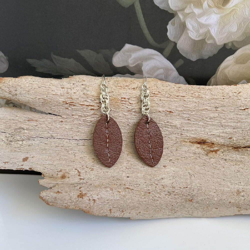 Sterling silver and leather dangle earrings