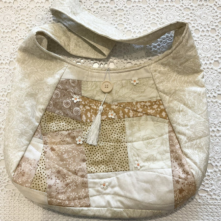 Patchwork Slouchy Shoulder Bag Cream and Beige