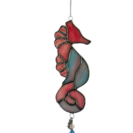 Stained glass seahorse in shades of pink