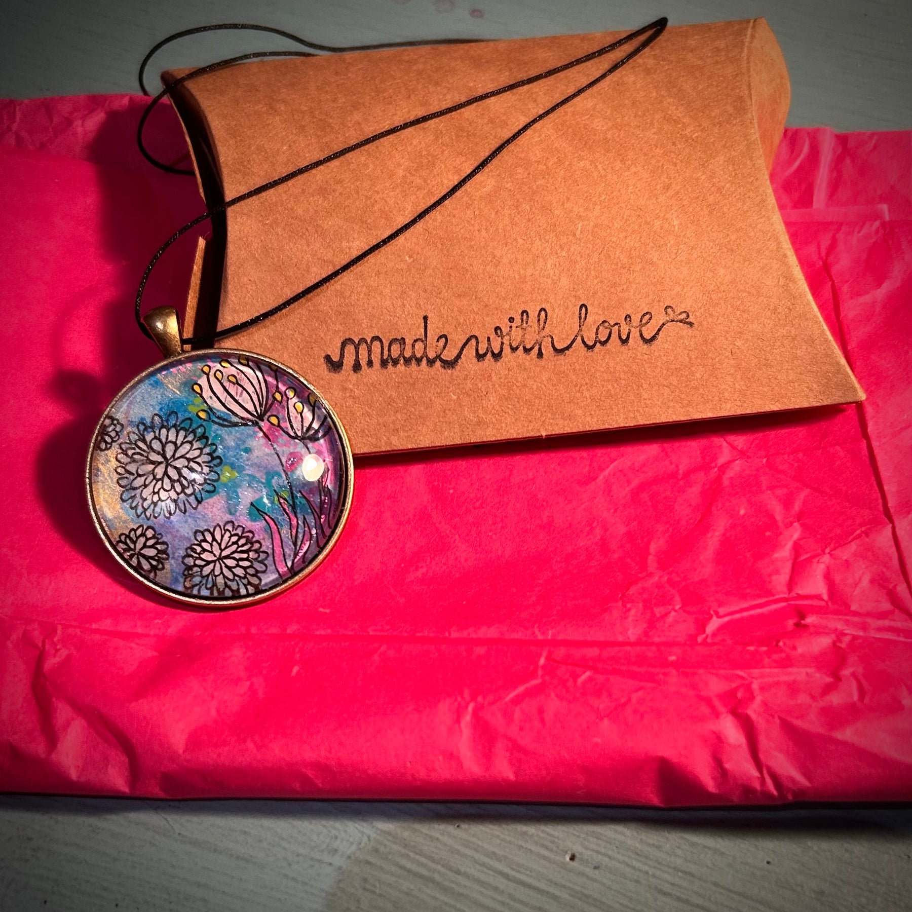 Hand-painted necklace : Moonlit Flowers