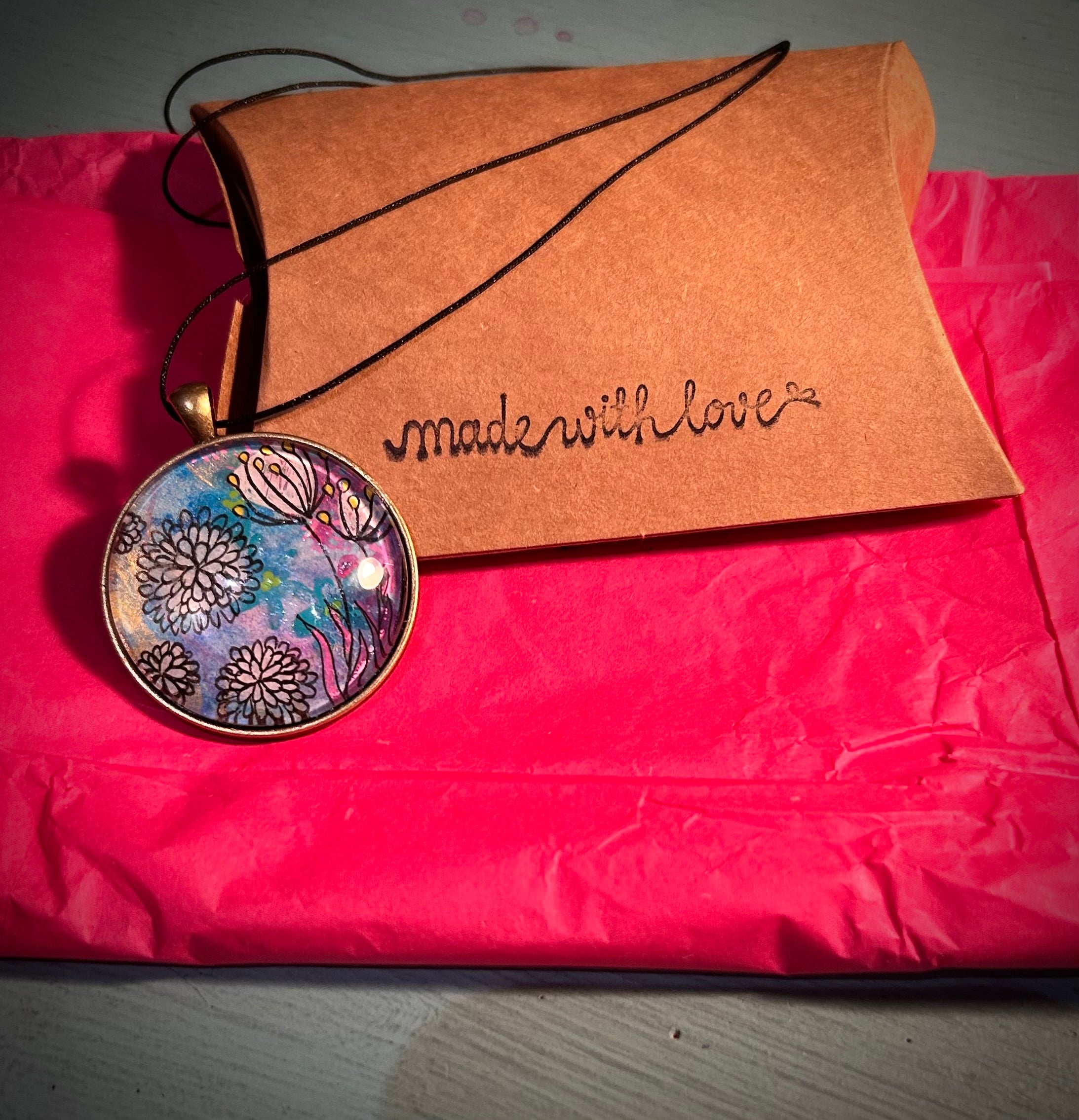 Hand-painted necklace : Moonlit Flowers
