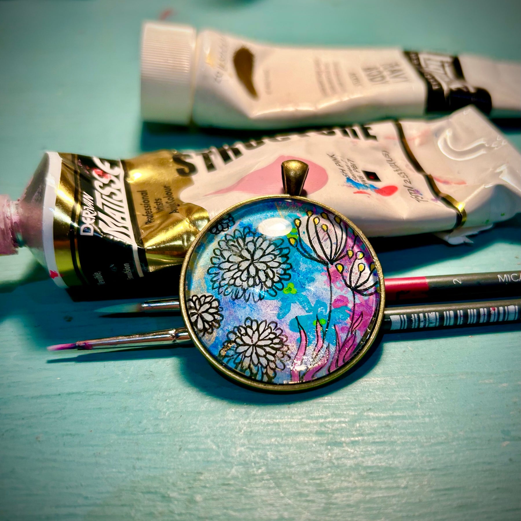 Hand-painted necklace : Moonlit Flowers