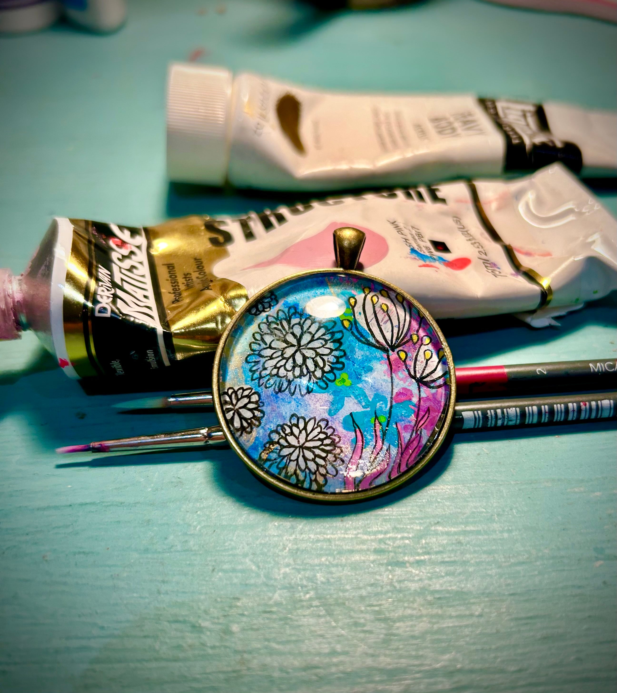 Hand-painted necklace : Moonlit Flowers