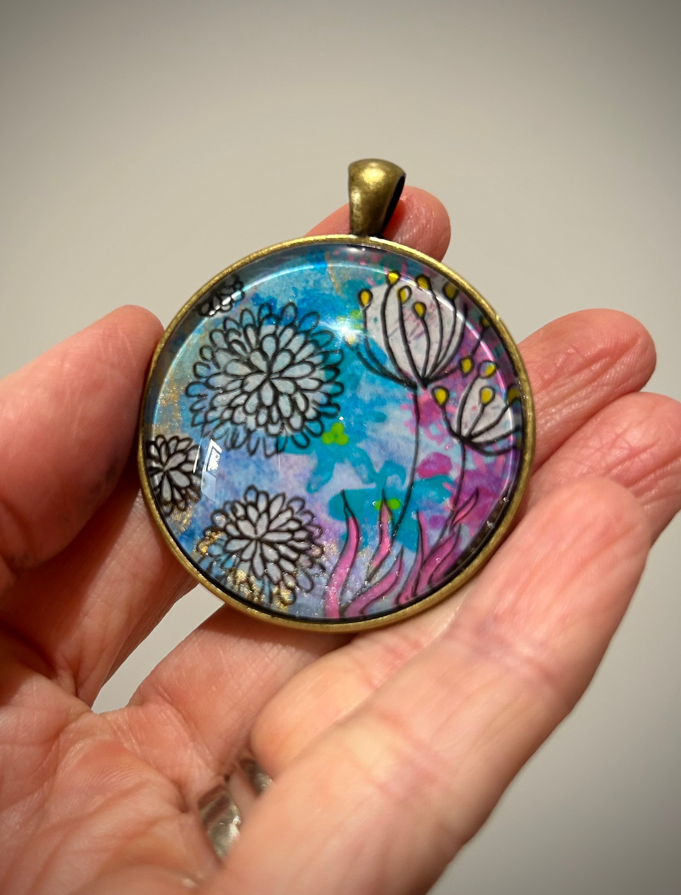 Hand-painted necklace : Moonlit Flowers
