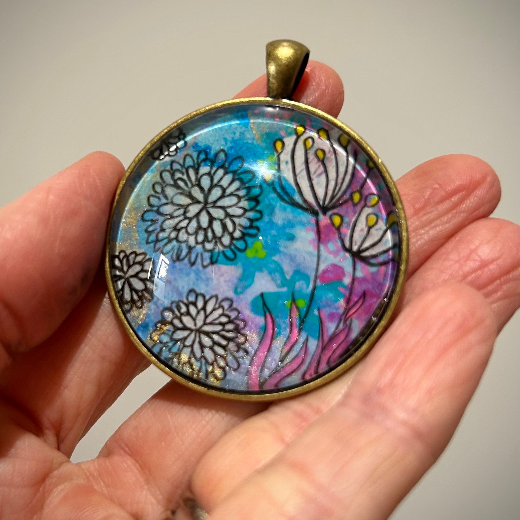 Hand-painted necklace : Moonlit Flowers