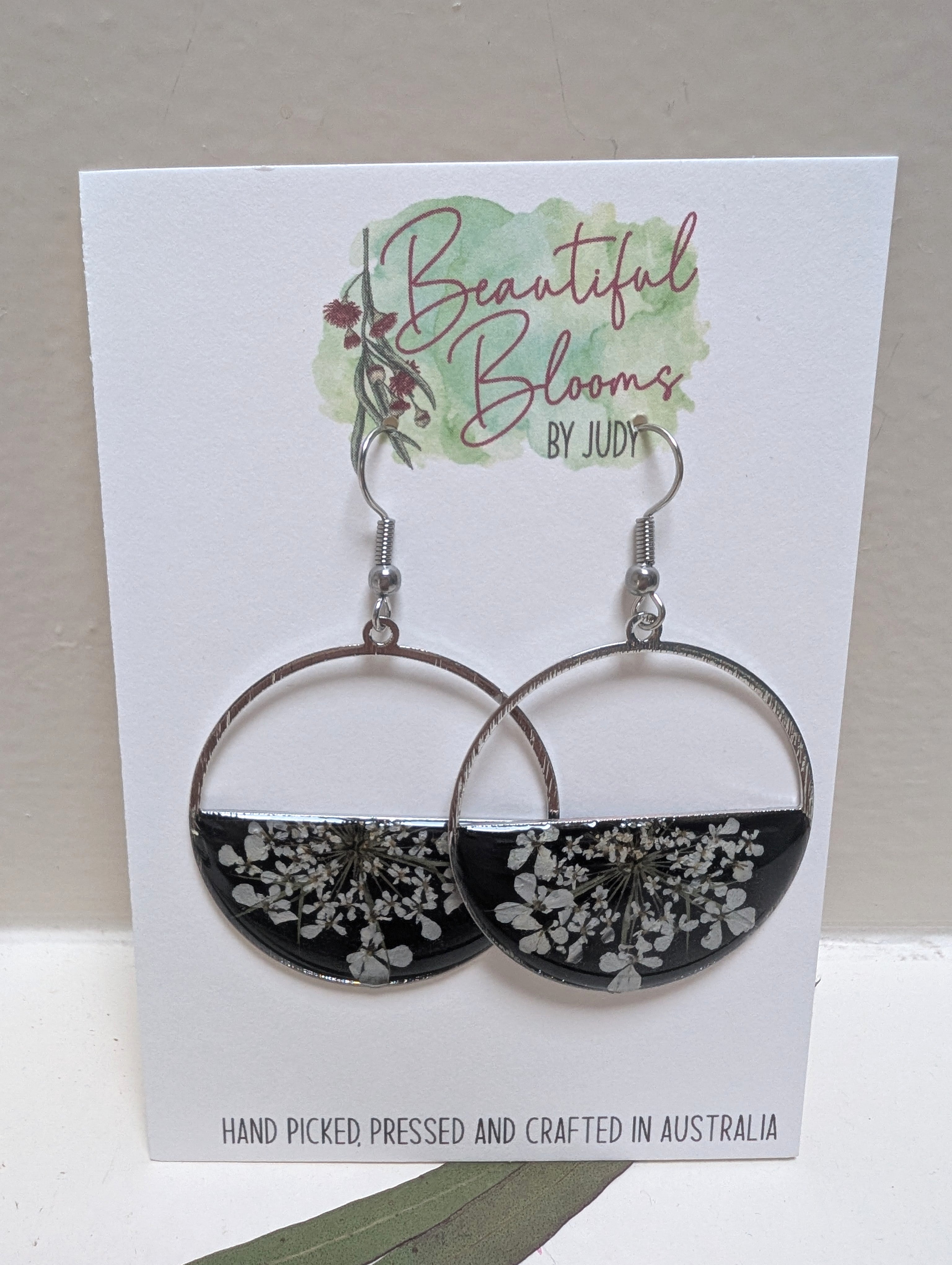 Queen Anne's Lace pressed flower earrings