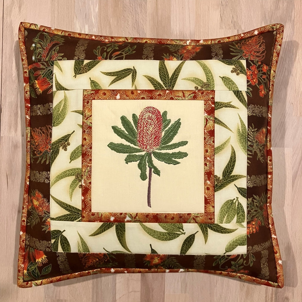 handmade Australian native quilted - banksia (red)
