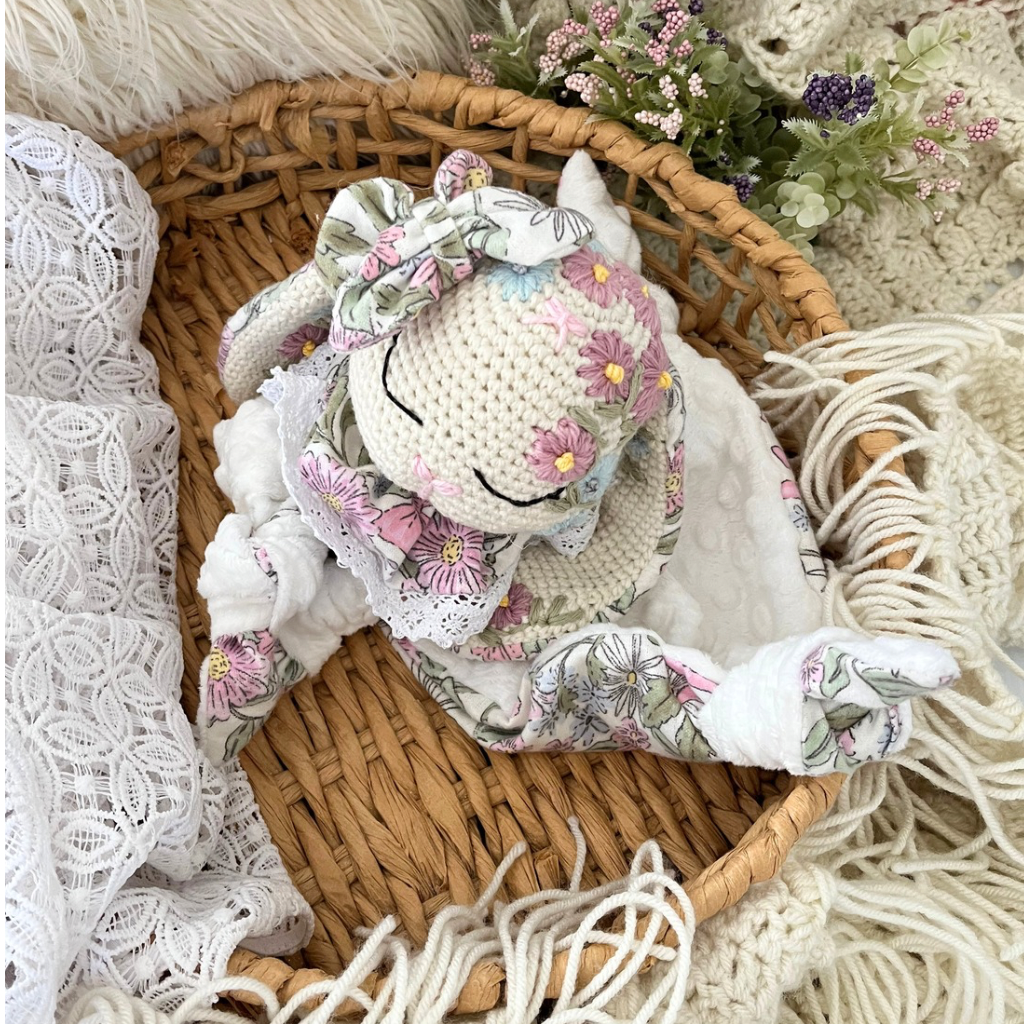 Crochet Bunny Snuggler, Crochet Embroidered Bunny Snuggler