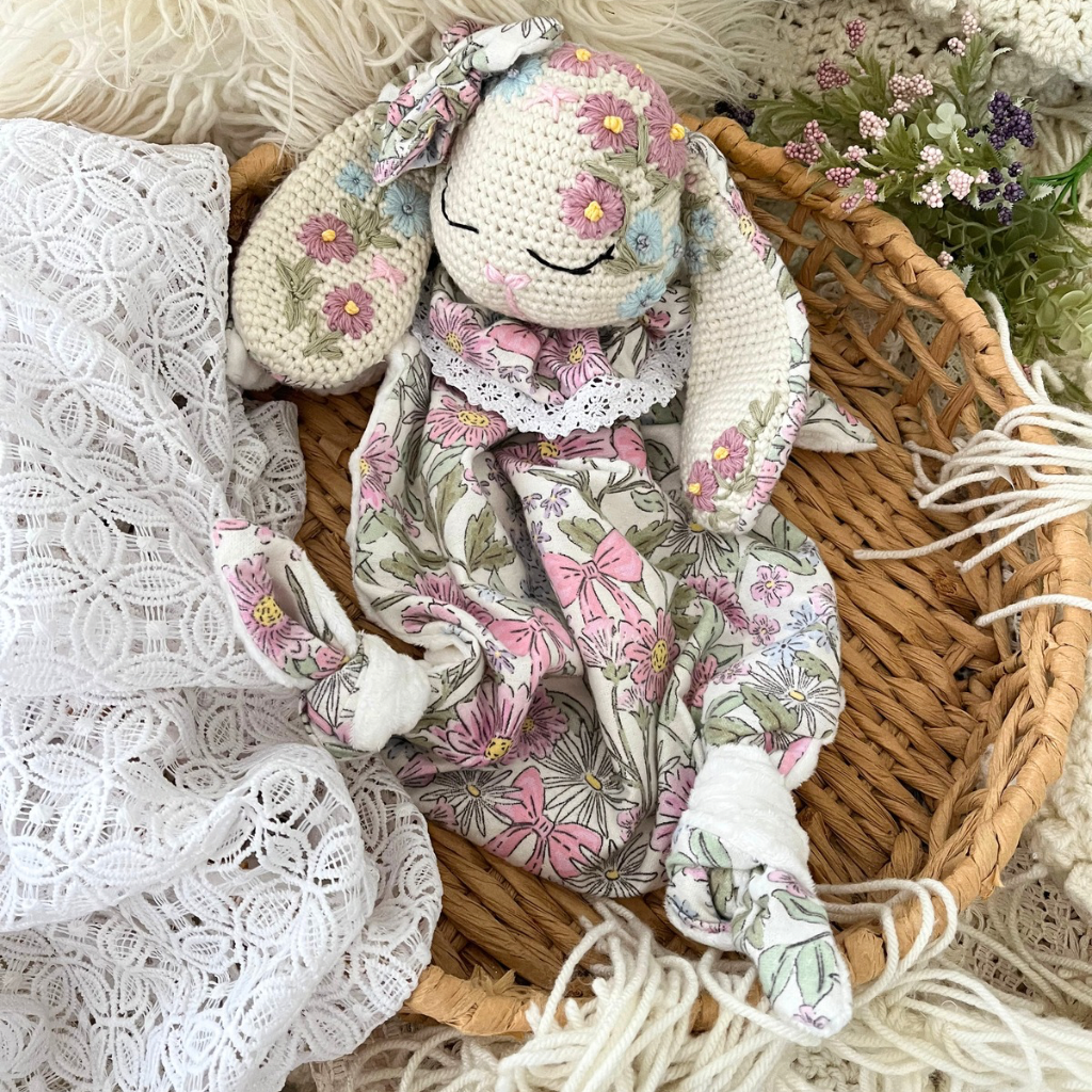 Crochet Bunny Snuggler, Crochet Embroidered Bunny Snuggler