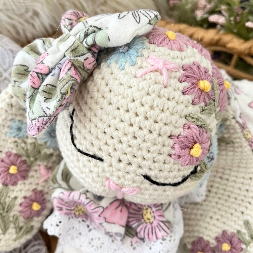 Crochet Bunny Snuggler, Crochet Embroidered Bunny Snuggler