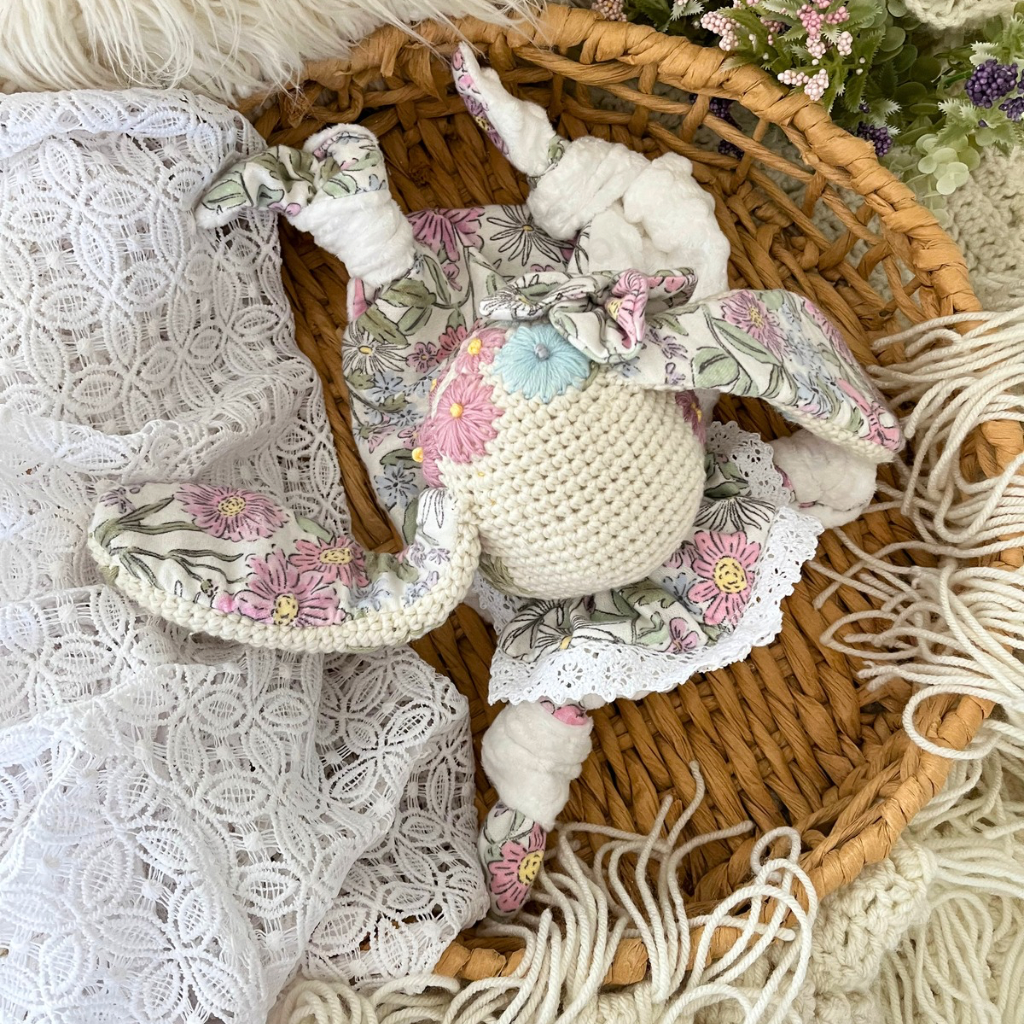 Crochet Bunny Snuggler, Crochet Embroidered Bunny Snuggler
