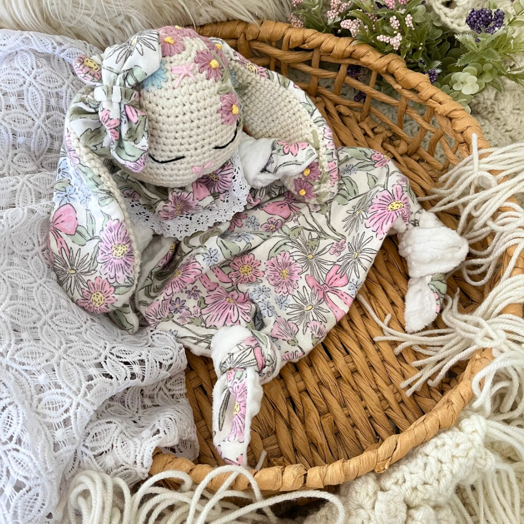 Crochet Bunny Snuggler, Crochet Embroidered Bunny Snuggler