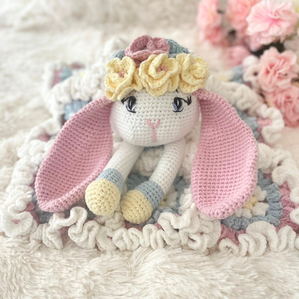 Crochet Bunny Snuggler, Handmade Bunny Lovey Blanket