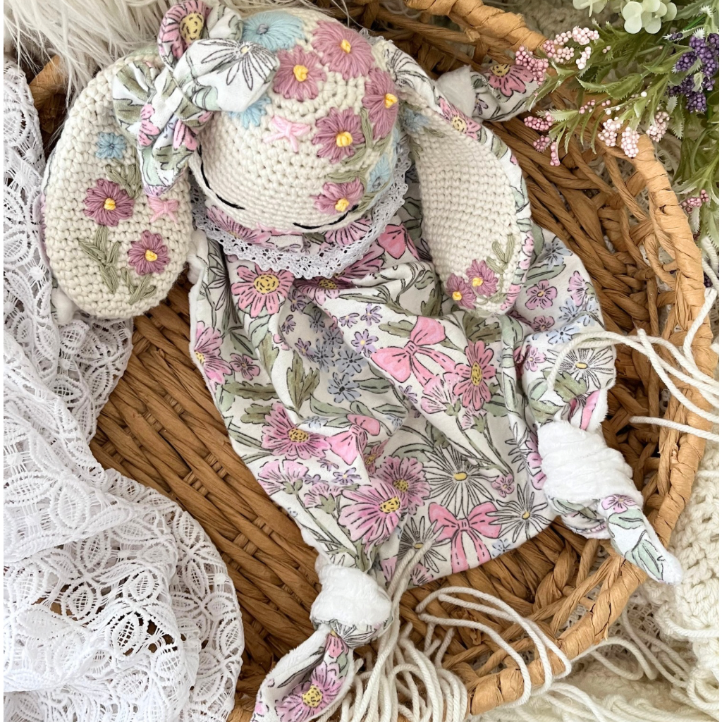 Crochet Bunny Snuggler, Crochet Embroidered Bunny Snuggler