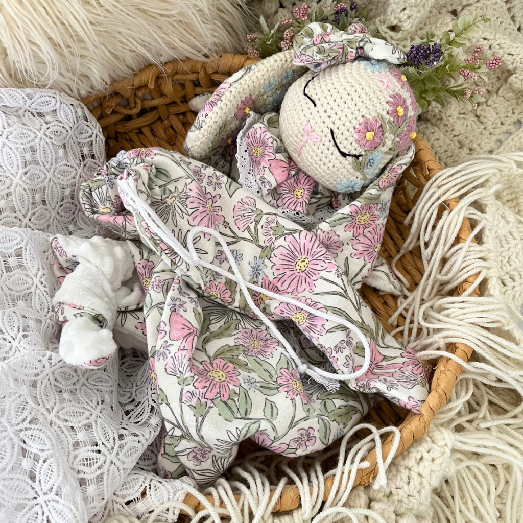Crochet Bunny Snuggler, Crochet Embroidered Bunny Snuggler