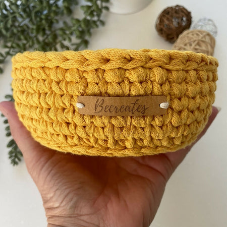 Mustard Crochet handmade basket | Small | Home storage