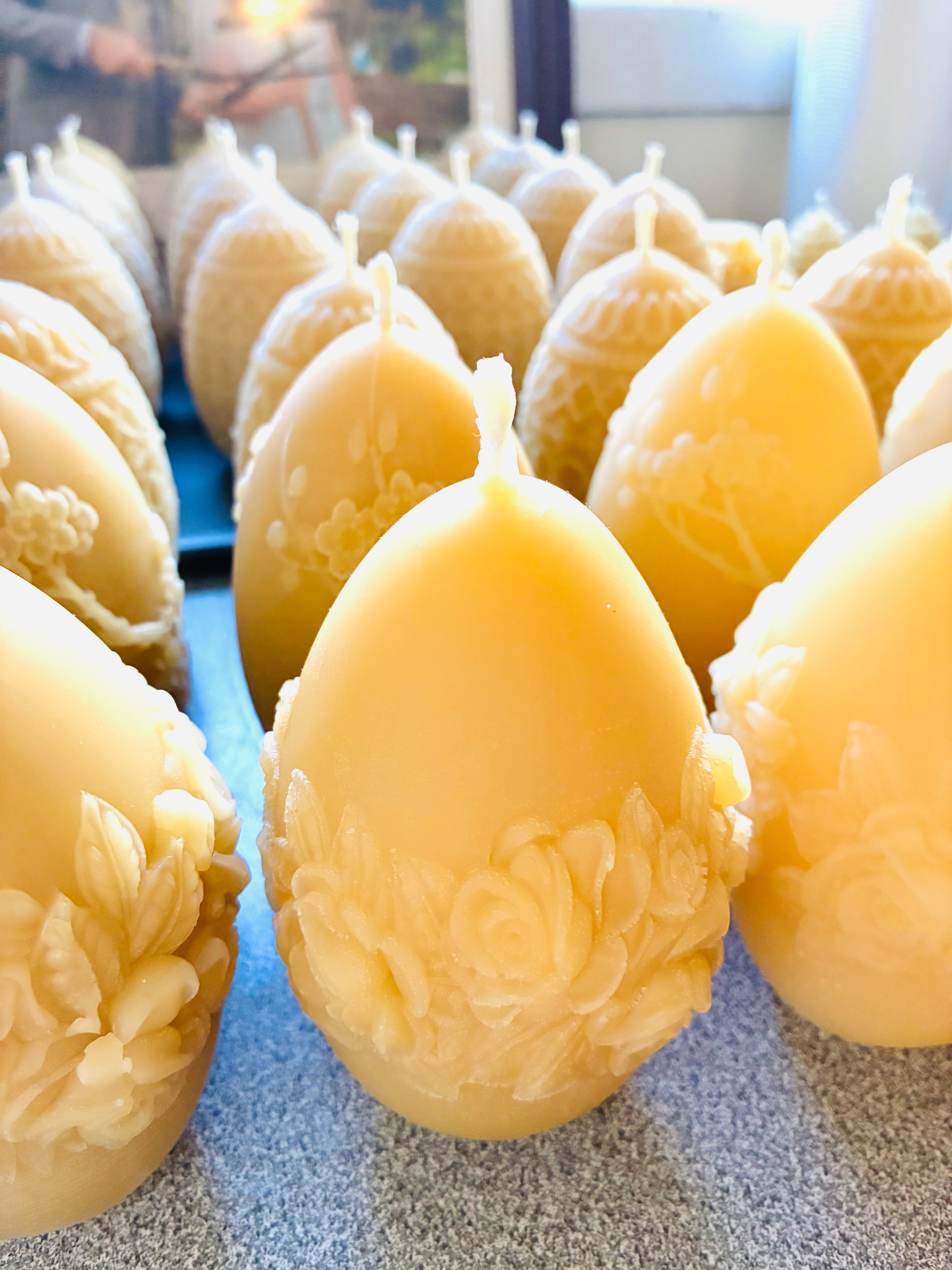 Beeswax Egg Candle Pattern 30 Hour Burn Time | Roses ~ Geometric ~ Plum Blossom