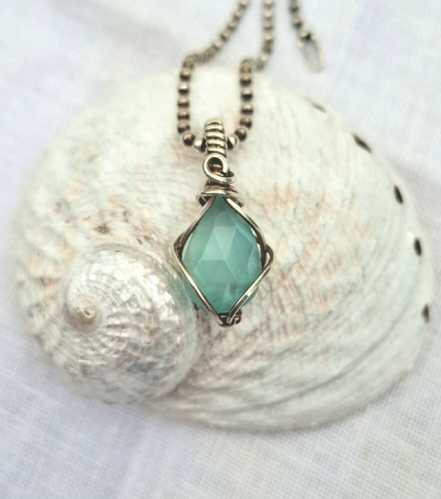 Faceted Blue Chalcedony in Sterling Silver with chain