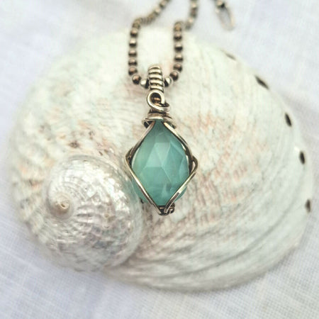 Faceted Blue Chalcedony in Sterling Silver with chain