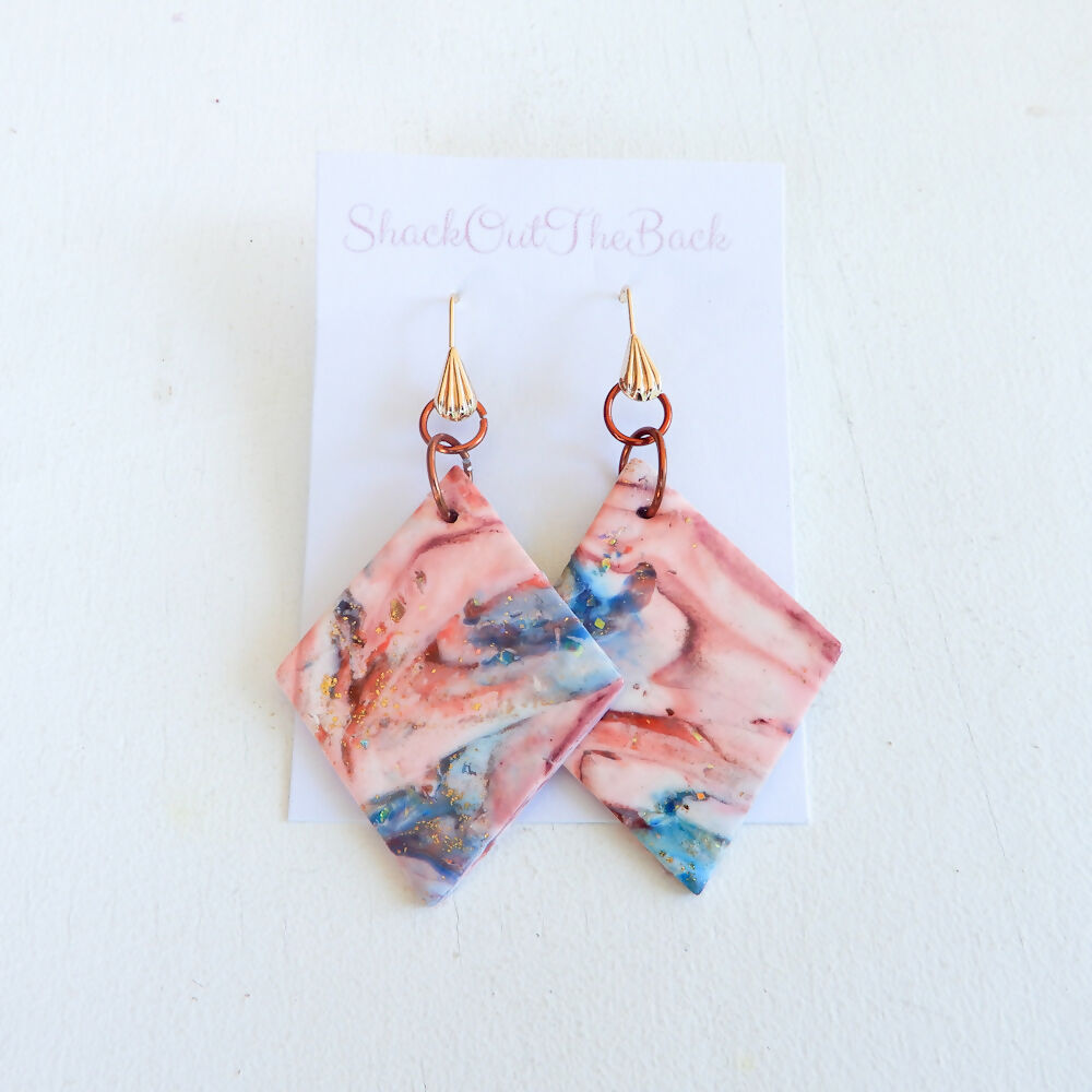 Pink & Blue Polymer Clay Earrings "Desiree"