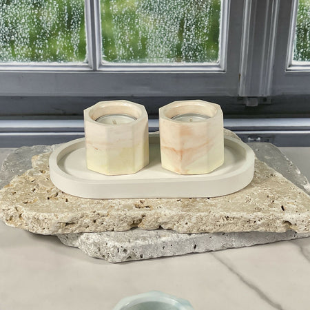 Stone Tealight Holders & Tray - Washed Apricot & Spice
