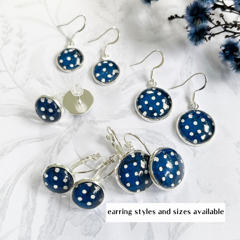 Blue Dandelion Flower Earrings