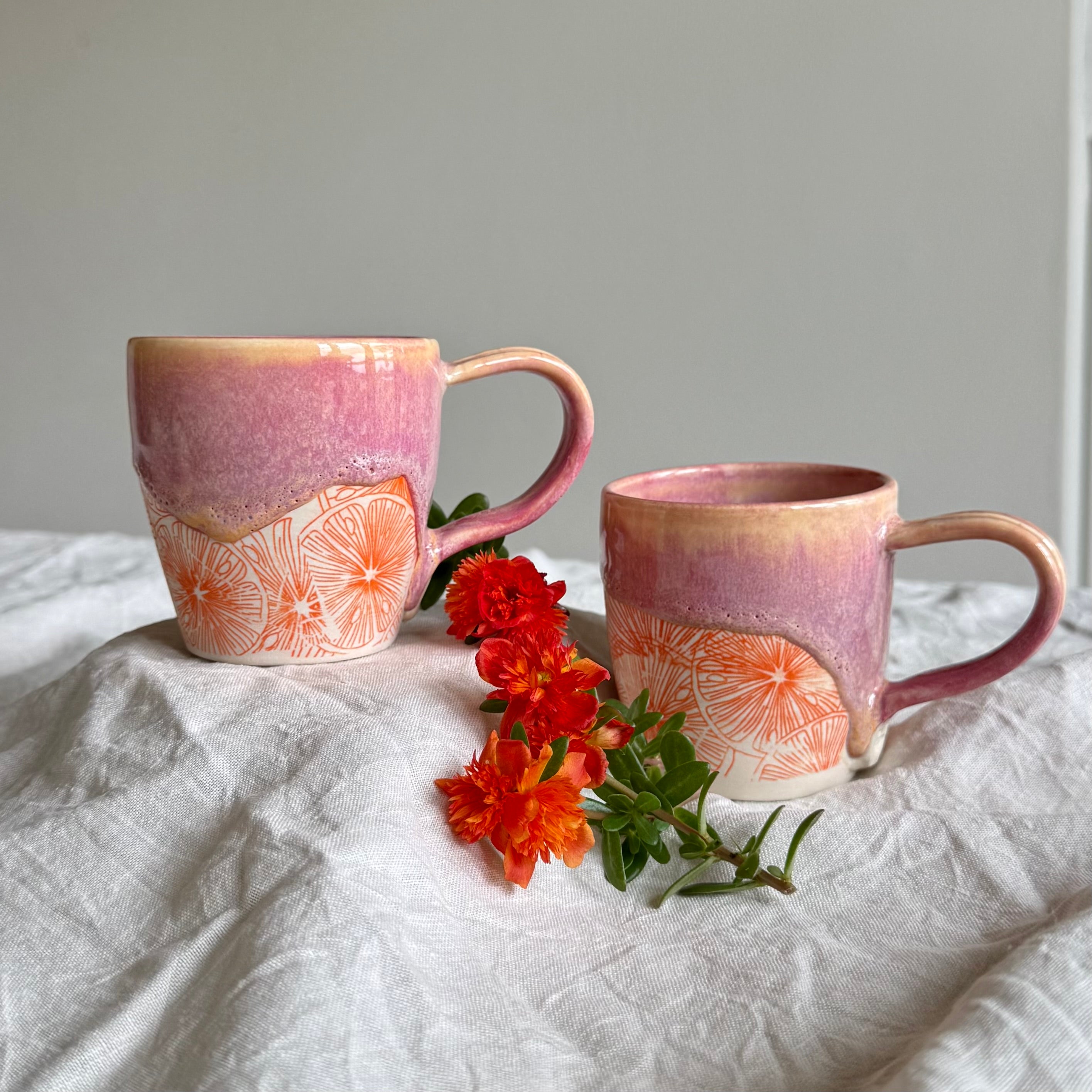 Handmade Ceramic Mug | Tumbler | Orange Blossom | Wheel Thrown Pottery