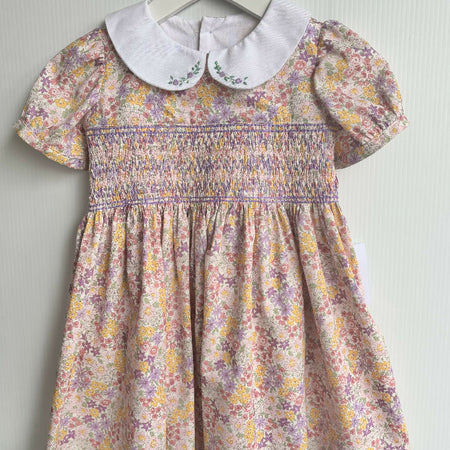 Spring Floral Dress with Hand Embroidered Collar