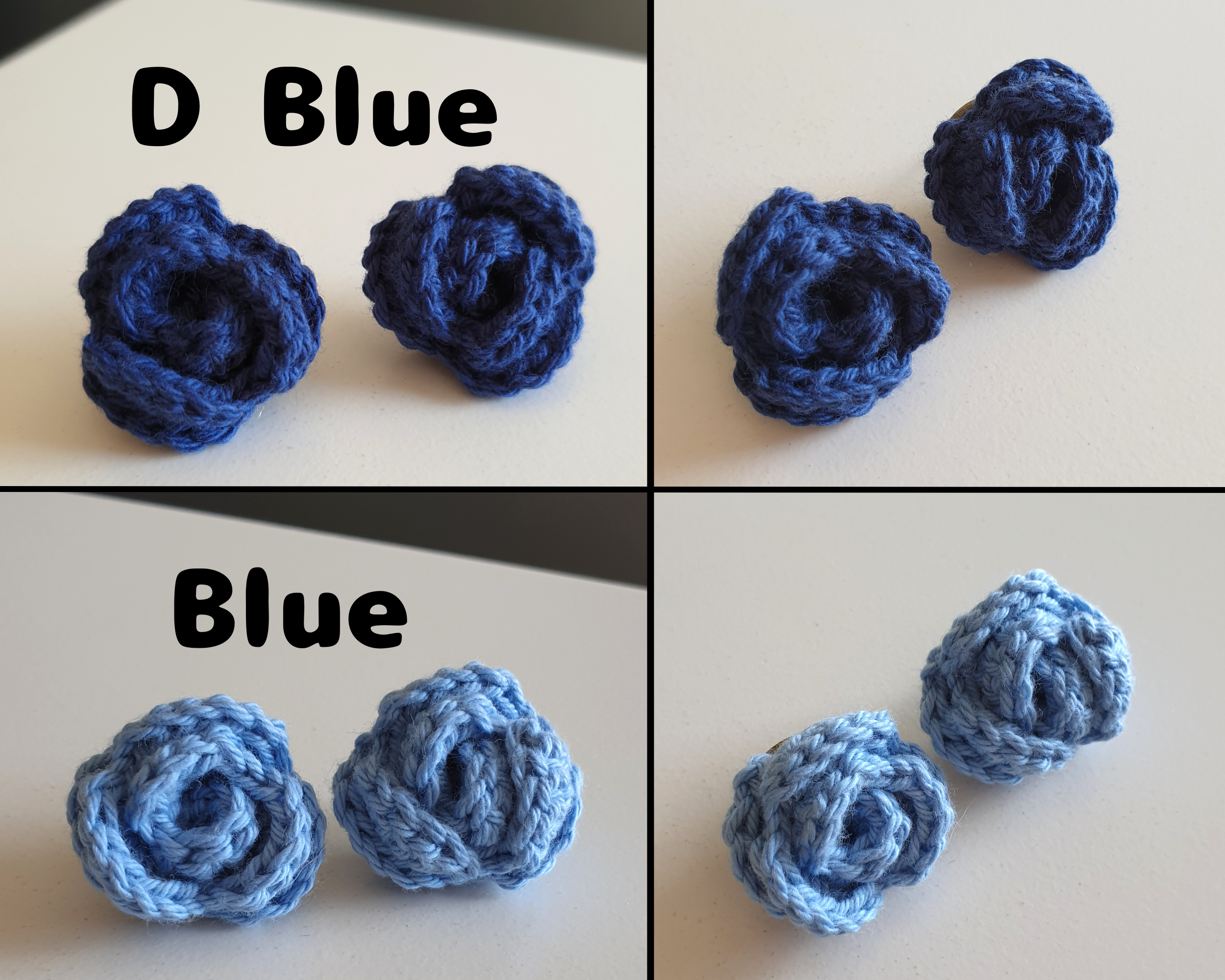 Small Hand Knitted Small Crochet Rose Flower Stud earrings : Blue White Gray