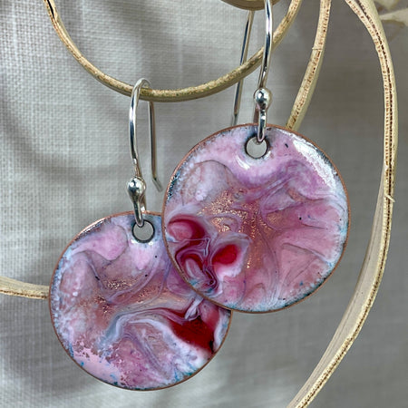 Pink swirl. Enamel earrings. Handmade