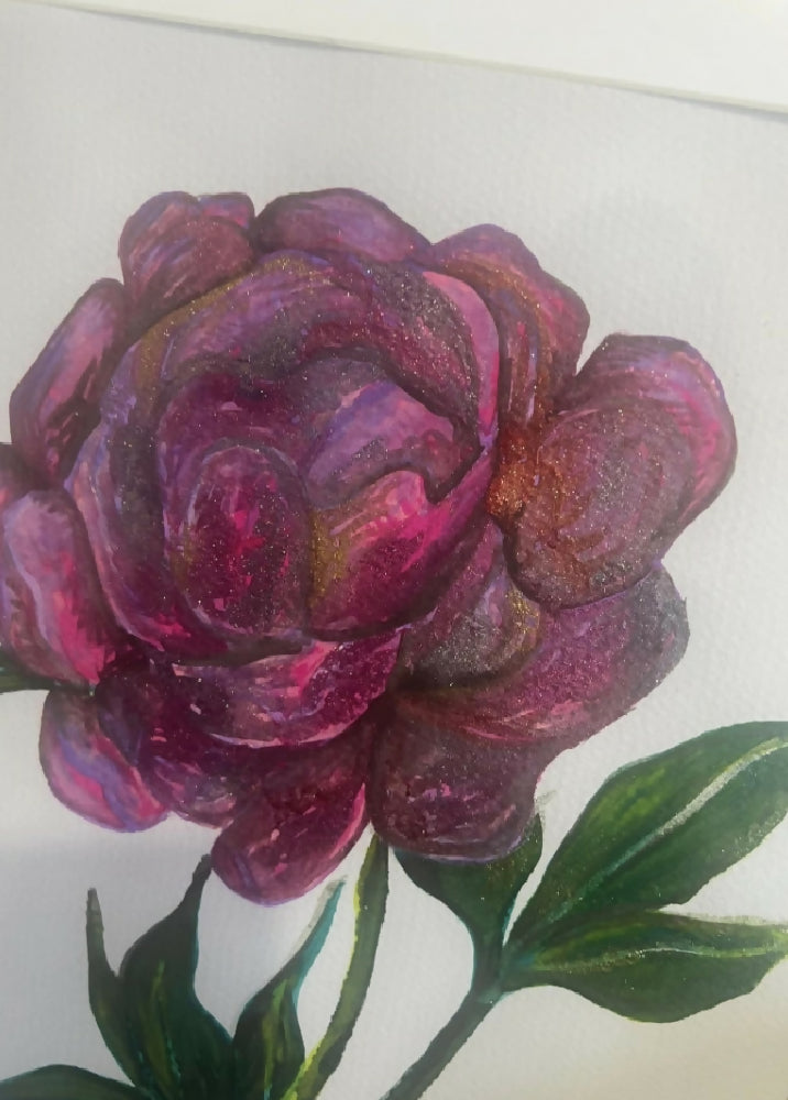 Watercolor Titled Divine , stunning shimmering rose framed