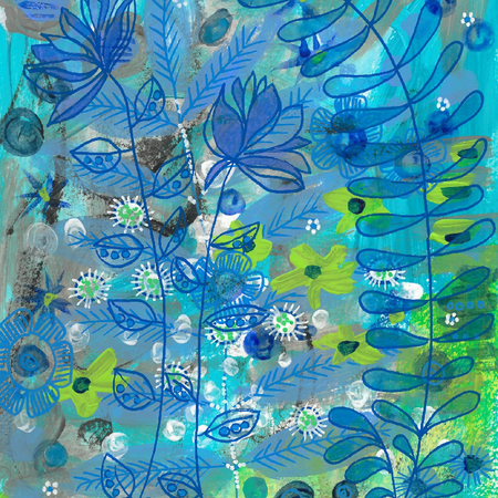 Original Hand Painted Art: Electric Blue Blooming