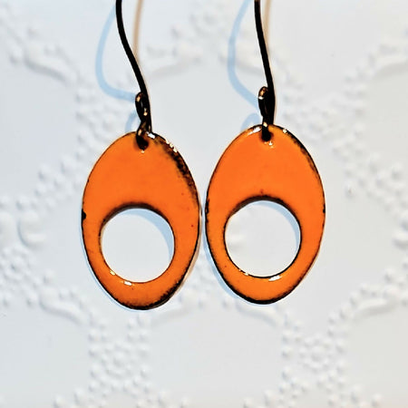 Funky Orange Enamel Oval Earrings