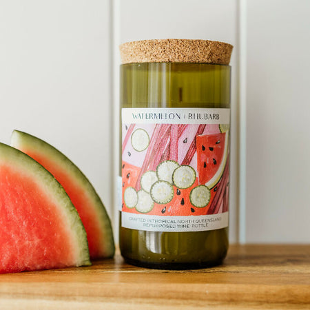 Watermelon + Rhubarb wine bottle candle