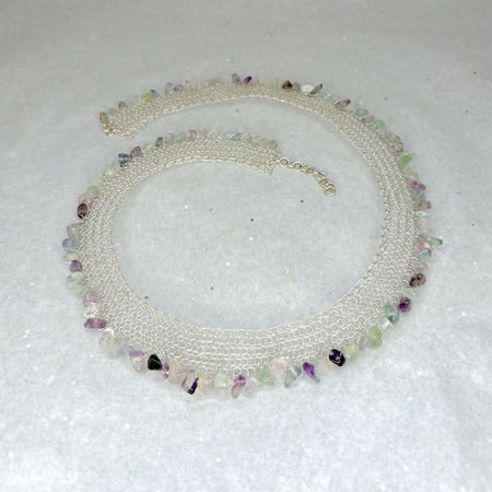 Dentelle | Knitted sterling silver wire collar necklace with natural gemstones