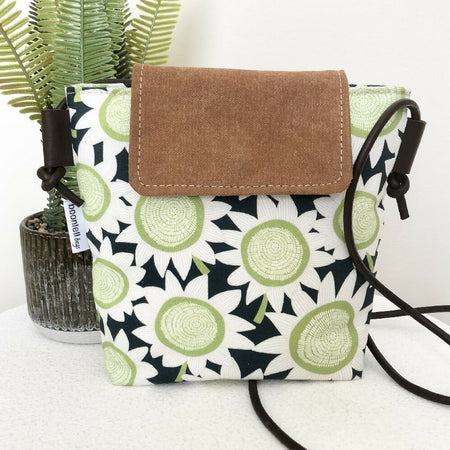 Small Cross Body Bag in Sunny Flowers with Tan Canvas