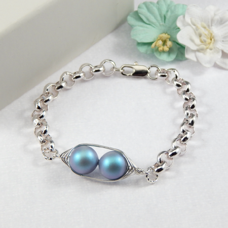 Two Peas In A Pod Silver Bracelet Iridescent Light Blue