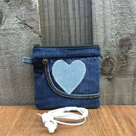 Upcycled Denim Small Pocket Purse - Heart