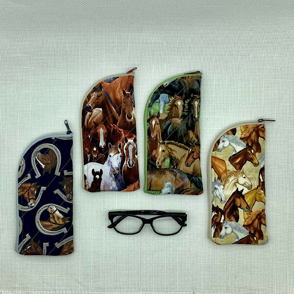 Horses curved top zip pouch for glasses, phones, handbag organiser, etc.