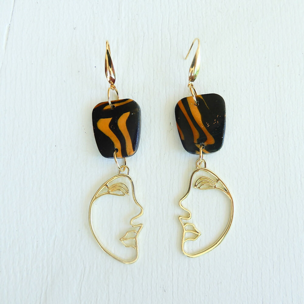 Black & Gold Polymer Clay Earrings "Portia"