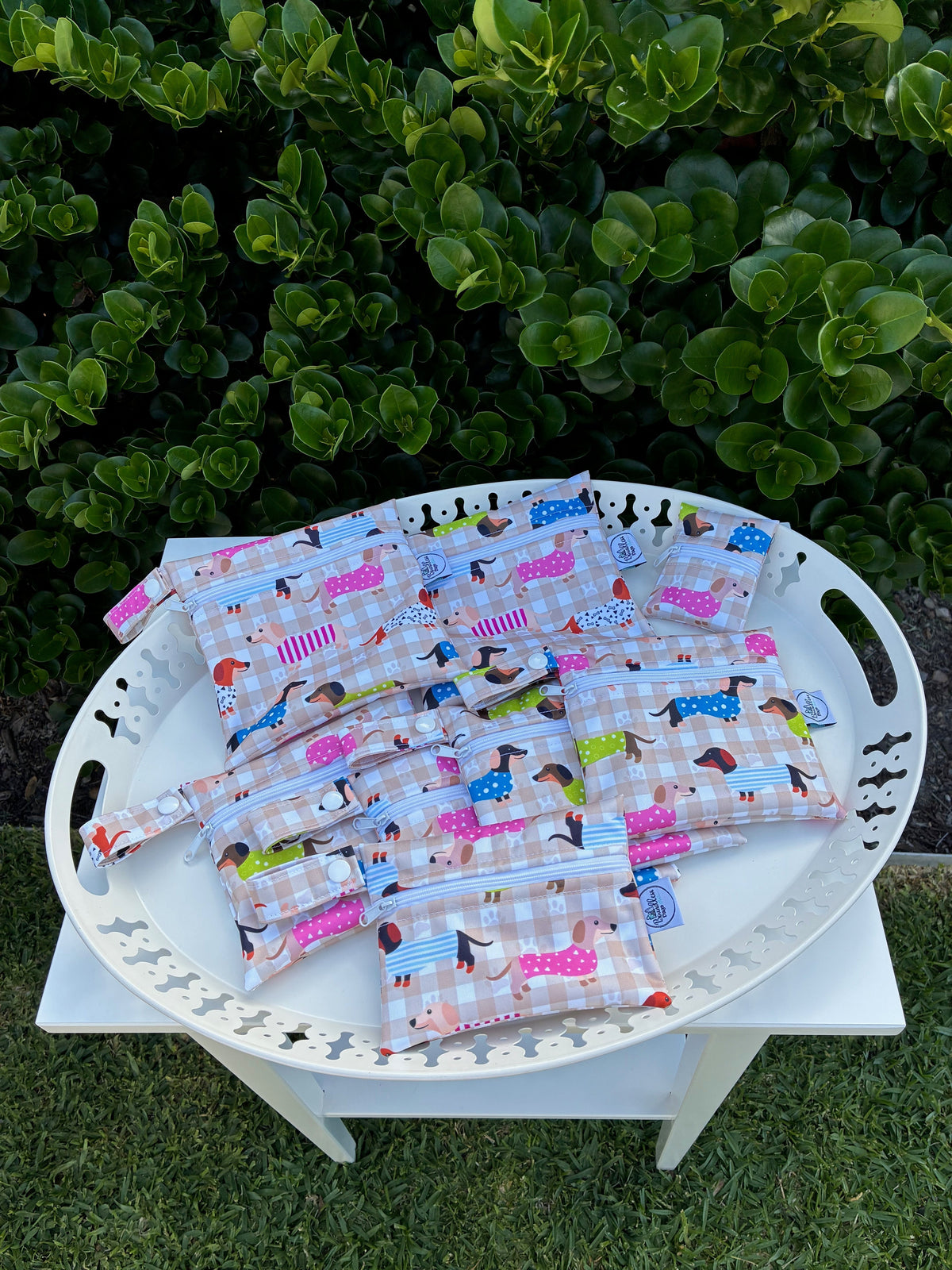 READY MADE Water-resistant wet bags - Dachshund Run (Walandella Designs) | Ready to ship | FREE Postage